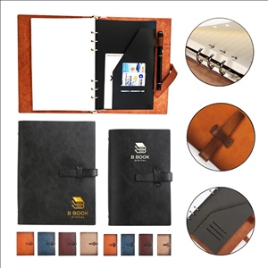 Refillable Leather Binder Notebook with Slots Lined Paper
